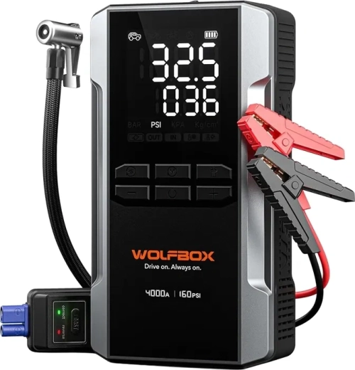 WOLFBOX MegaVolt 24 Air indító tápegység kompresszorral, 24 000 mAh, 4 000 A