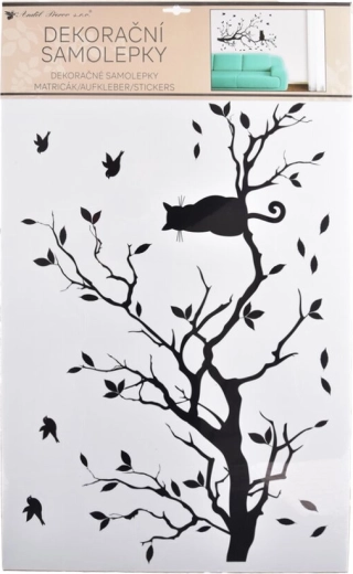 Fali matrica ágon ülő fekete macskával 60 × 42 cm