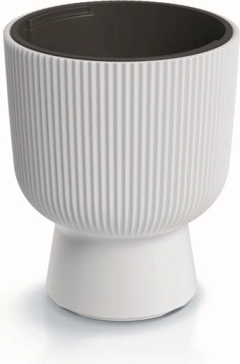 Barázdált Milly virágcserép betéttel, 39 cm – fehér