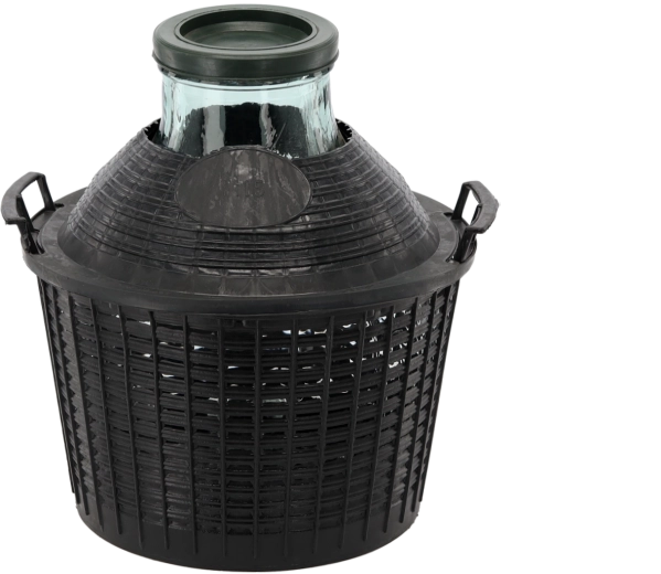Üvegballon műanyag kosárban, 15 l, széles nyakkal