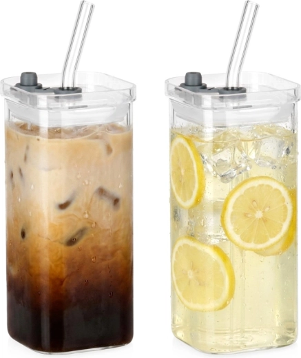 Vilde üveg bögrék fedéllel és szívószállal 340 ml, 2 db