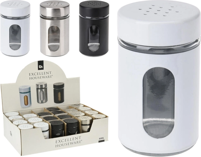 Sószóró és borsszóró 94 ml fémből és üvegből – színmix