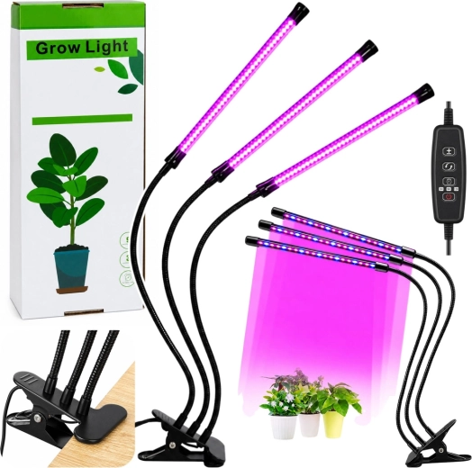LED növénynevelő lámpa 30 W, 3 modullal és csiptetős rögzítéssel