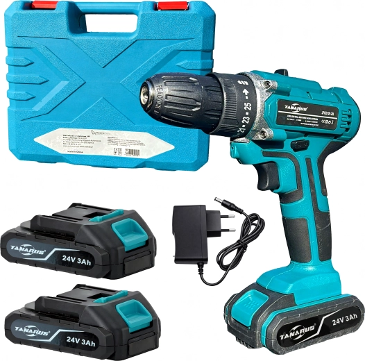 Akkus fúrógép és csavarbehajtó 24 V, kofferrel és 2× 3 Ah akkumulátorral