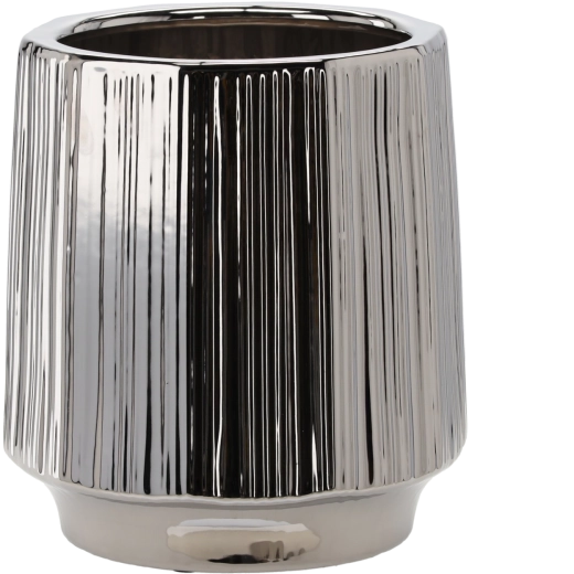 Kerámia kaspó 32 × 32 × 35,5 cm, ezüst, csíkozott