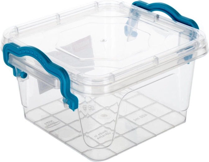 Gema doboz, négyzet alakú, 0,4 l, türkiz fogantyúkkal