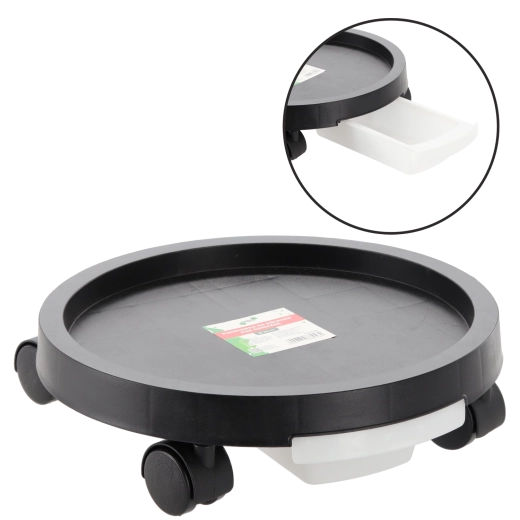 Kerek, gurítható virágtartó állvány 40 cm-es cseréphez, csepegtetőtálcával