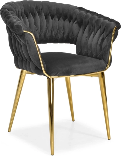 Kárpitozott bársonyszék étkezőbe és nappaliba, fekete arany lábakkal és fonott háttámlával