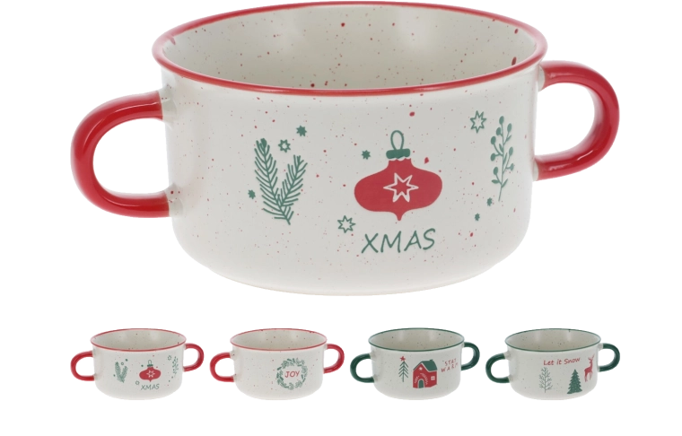 Kőedény jumbo bögre két füllel 625 ml – karácsonyi motívumok