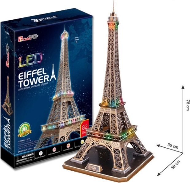 CUBICFUN világító 3D puzzle Eiffel-torony LED világítással, 84 darab