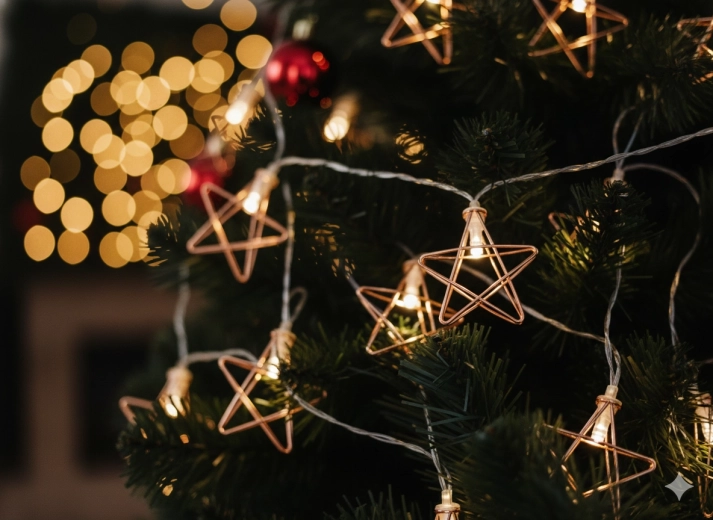 LED fényfüzér csillagokkal, meleg fehér, 10 LED