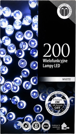 Karácsonyi LED-es fényfüzér, 200 LED, 20 m, hideg fehér