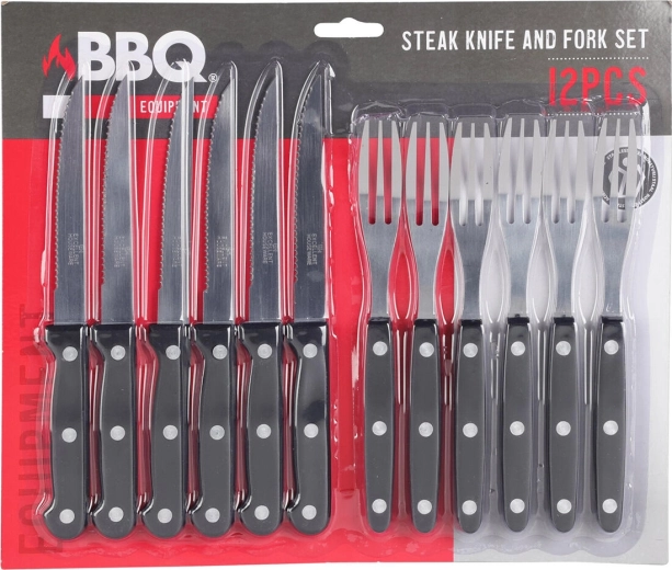 BBQ steak evőeszköz készlet rozsdamentes acélból, 12 részes