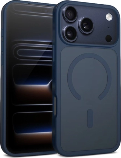 Hibrid matt mágneses MagSafe tok iPhone 17 Pro – sötétkék