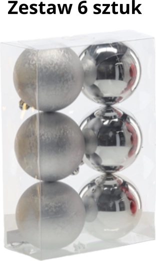6 darabos karácsonyi díszgömb szett 8 cm – ezüst, törhetetlen