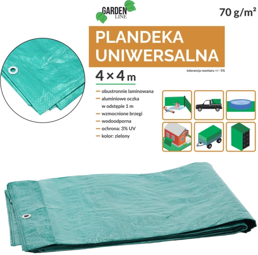 PE ponyva 4 × 4 m, zöld, 70 g/m², UV 3%, kétoldalas laminálás