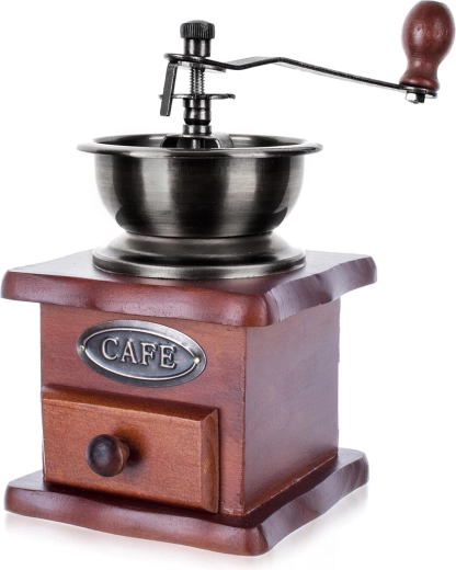 CAFE kézi kávédaráló fa és fém kivitelben, kerámia őrlőszerkezettel