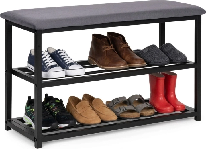 Kárpitozott cipőtartó pad 80 cm ülőfelülettel és 2 polccal ModernHome