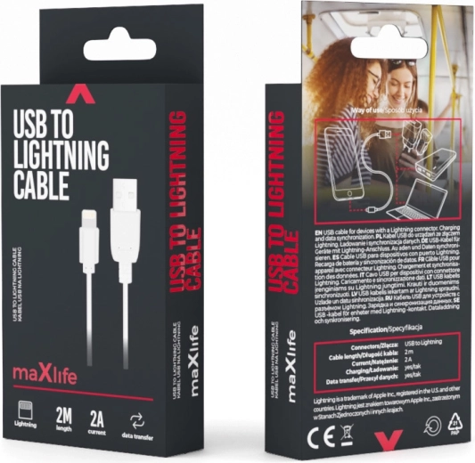 Maxlife USB–Lightning kábel 2 m, fehér