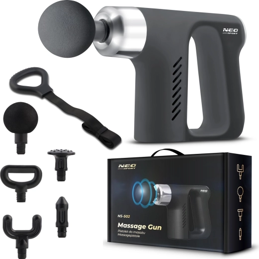 NEO Sport NS-502 masszázspisztoly 5 fejjel és masszázsövvel – fekete