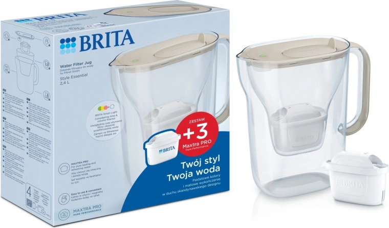 BRITA Style Essential szűrőkancsó 2,4 l, 3 szűrővel, homokszínű