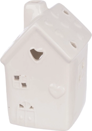 Porcelán mécses tartó házikó fehér 10,5 cm