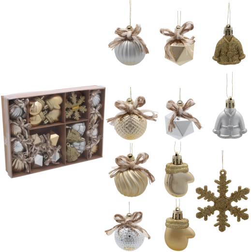 24 darabos karácsonyi dísz készlet, ezüst és pezsgő színű mix – Chomik
