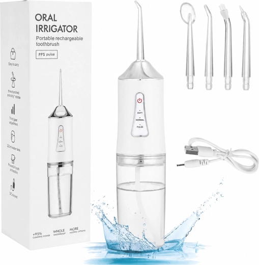 Vezeték nélküli fogászati szájzuhany 230 ml, 4 fúvókával és 3 üzemmóddal – 1 db