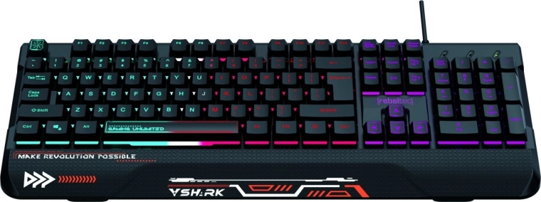 teljes méretű gamer billentyűzet RGB világítással és csuklótámasszal REBELTEC SHARK, vízálló