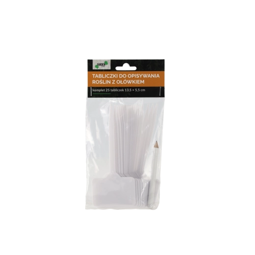 25 darab fehér műanyag kerti címke ceruzával, 13,5 × 5,5 cm