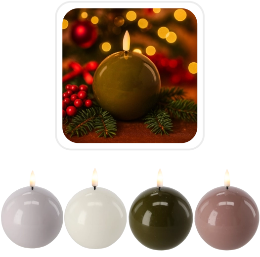 LED viaszgömb 8,5 cm – dekoratív gyertya élethű lánggal