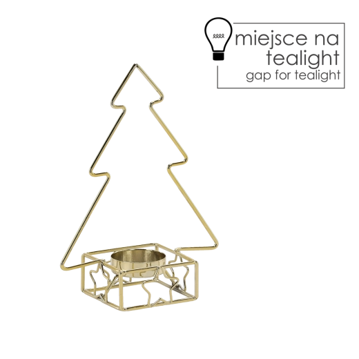 Arany színű fém gyertyatartó karácsonyfa alakban