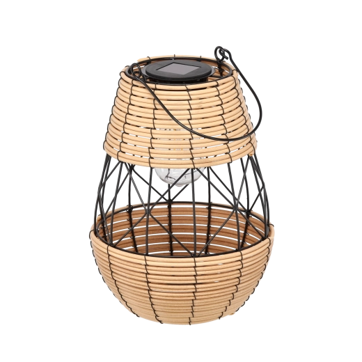 Napelemes fém lámpás, fekete–bézs, 32 cm