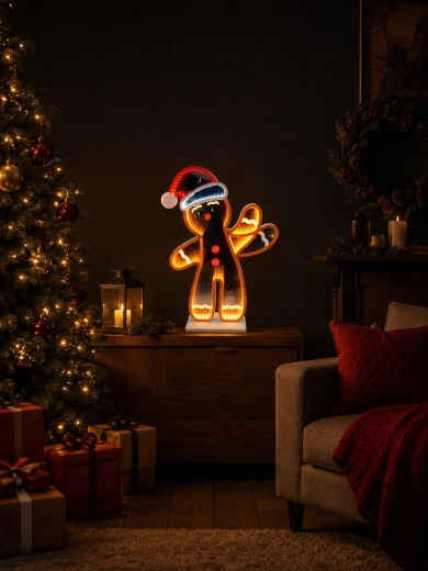 Karácsonyi 3D dekoráció mézeskalács figura infinity LED tükörhatással 50,9 cm – 1 db