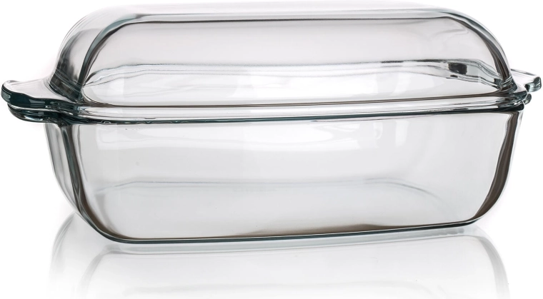 Szögletes üveg tepsi fedővel, 5,5 l