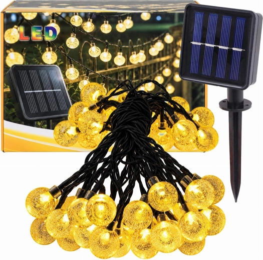 Napelemes kerti fényfüzér gömbökkel, 50 LED, 7,5 m