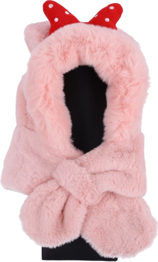 Plüss gyermek sapka sállal 1–8 éveseknek – rózsaszín piros masnival