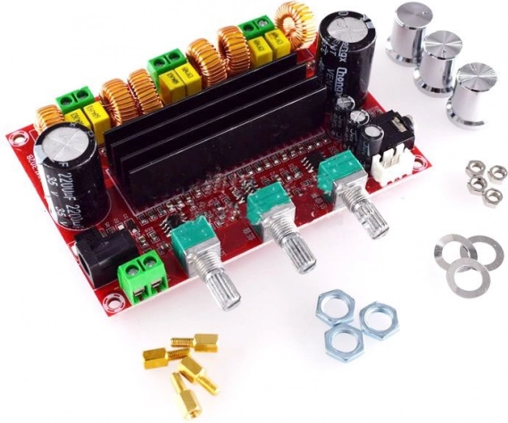 Nagy teljesítményű erősítő 2.1 2x80W +100W (WOOFER) TPA3116D, 12V-24V TPA3116D2, Arduino