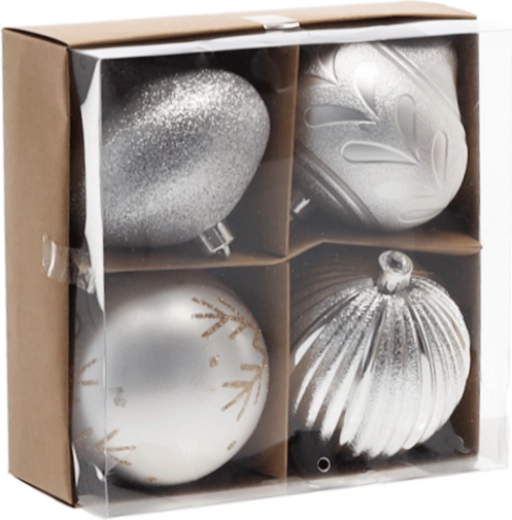 Ezüst karácsonyfadíszek 10 cm – 4 darabos készlet