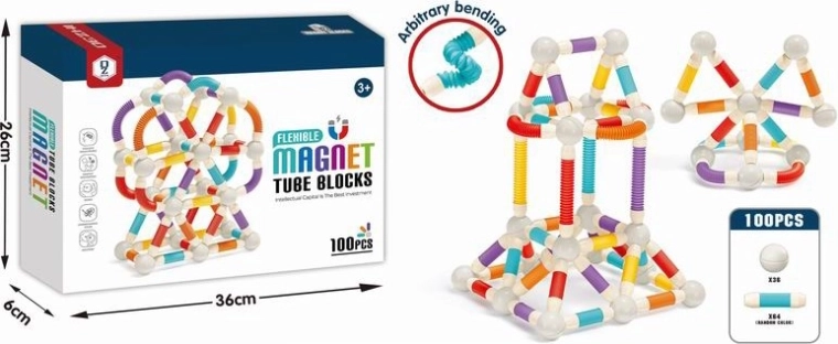 Mágneses építőkészlet – mozgó csövek, 100 darab