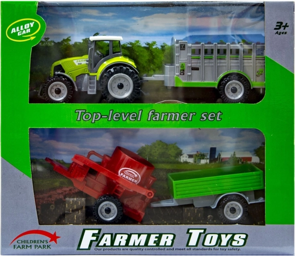 Zöld traktor cserélhető pótkocsikkal