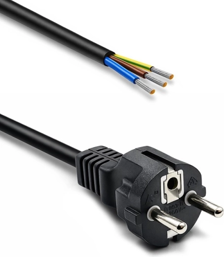 Schuko CEE 7/7 (E/F) tápkábel előkészített, csupaszolt és ónozott vezetékekkel, 3×1,0 mm², 1,8 m