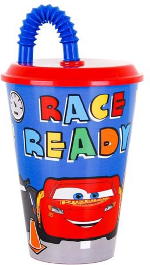 Műanyag pohár szívószállal CARS 430 ml