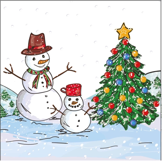 Karácsonyi szalvéták hóemberrel 33 × 33 cm, 3 rétegű - 1 db