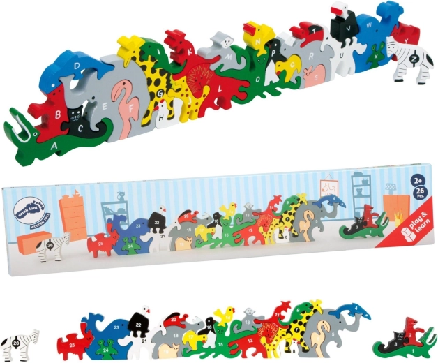 Fa állatos puzzle betűkkel és számokkal