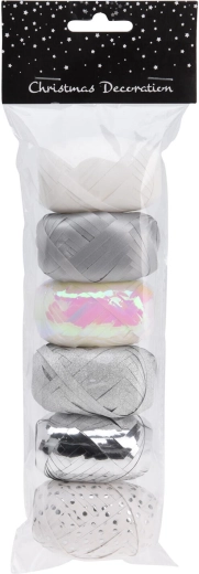 Csillogó kötözőszalag 8 m fehér és ezüst, 6 darabos csomag