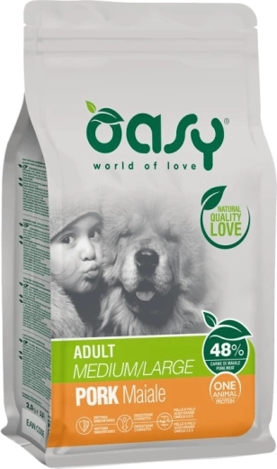 Oasy One Animal Protein száraztáp felnőtt közepes és nagytestű kutyáknak – sertés 2,5 kg