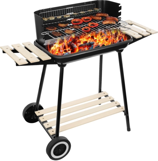 Kerti faszenes grill kerekeken, 3 polccal