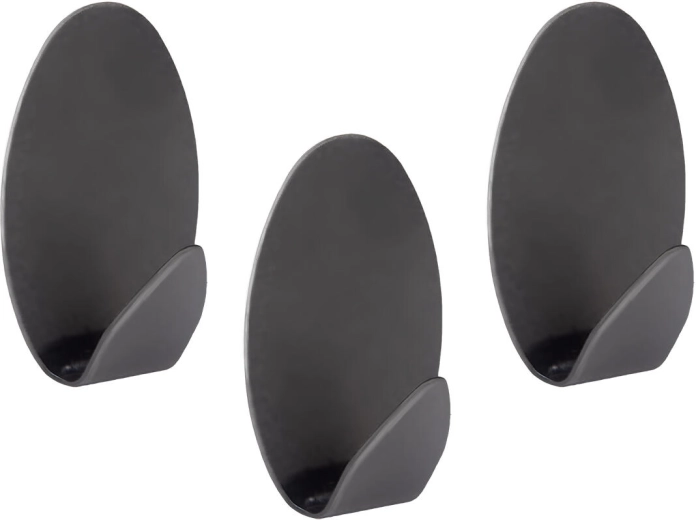 Öntapadós ovális acél akasztók fekete (3 db)