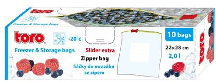TORO fagyasztó zacskó 2 l, zipzár, 10 db